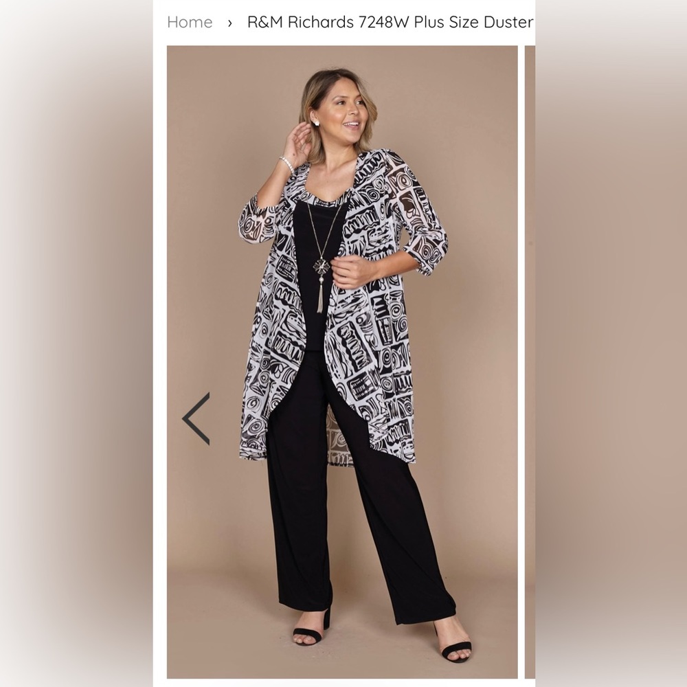 R&M Richards 7248W Plus Size Duster Jacket Pant Suit